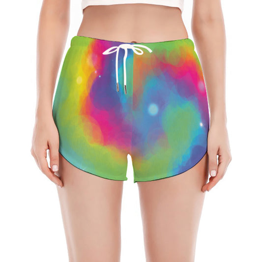Rainbow Spiral Tie Dye Print Women's Split Running Shorts