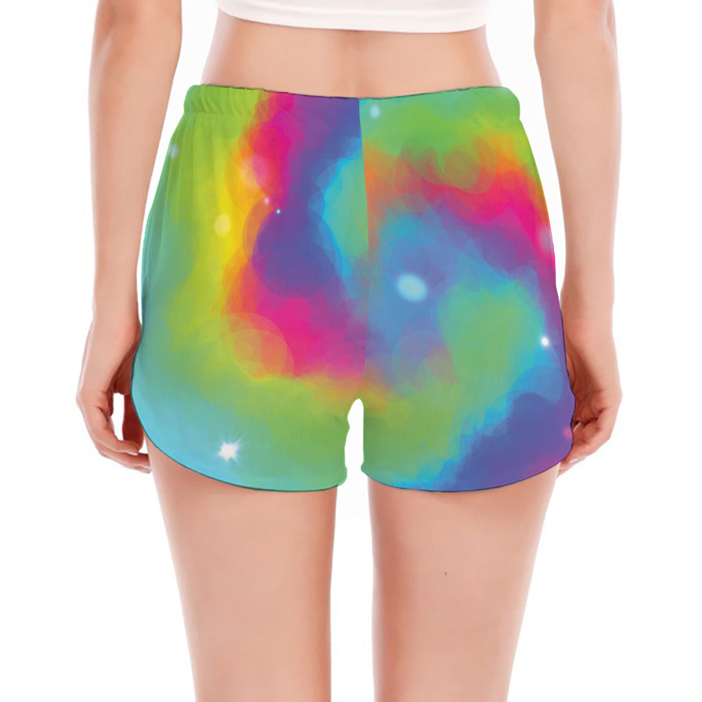 Rainbow Spiral Tie Dye Print Women's Split Running Shorts