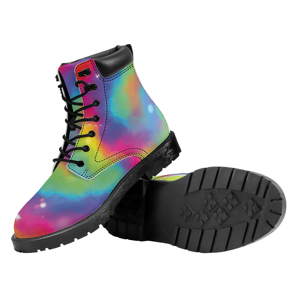 Rainbow Spiral Tie Dye Print Work Boots