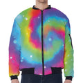 Rainbow Spiral Tie Dye Print Zip Sleeve Bomber Jacket