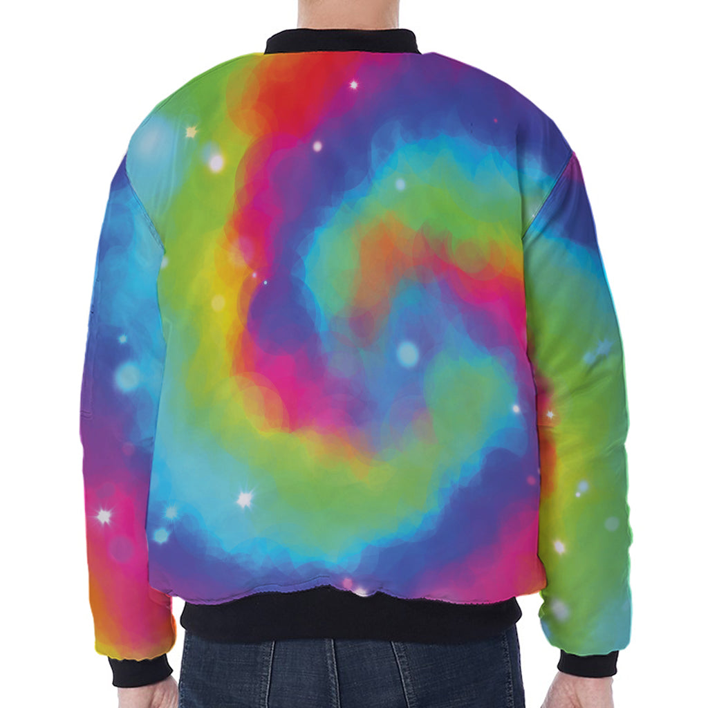 Rainbow Spiral Tie Dye Print Zip Sleeve Bomber Jacket