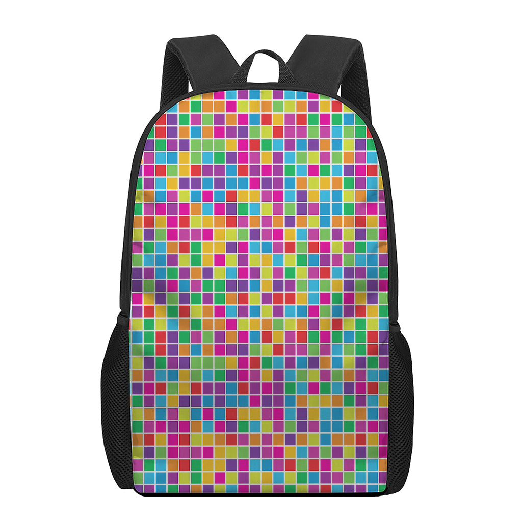 Rainbow Squares Pattern Print 17 Inch Backpack