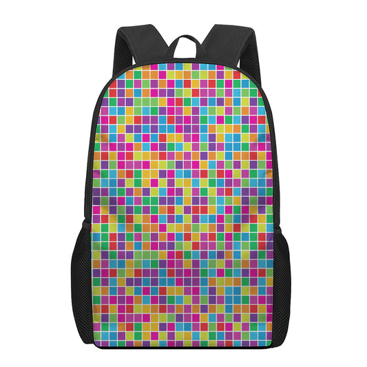 Rainbow Squares Pattern Print 17 Inch Backpack