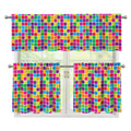 Rainbow Squares Pattern Print 3 Piece Kitchen Curtains