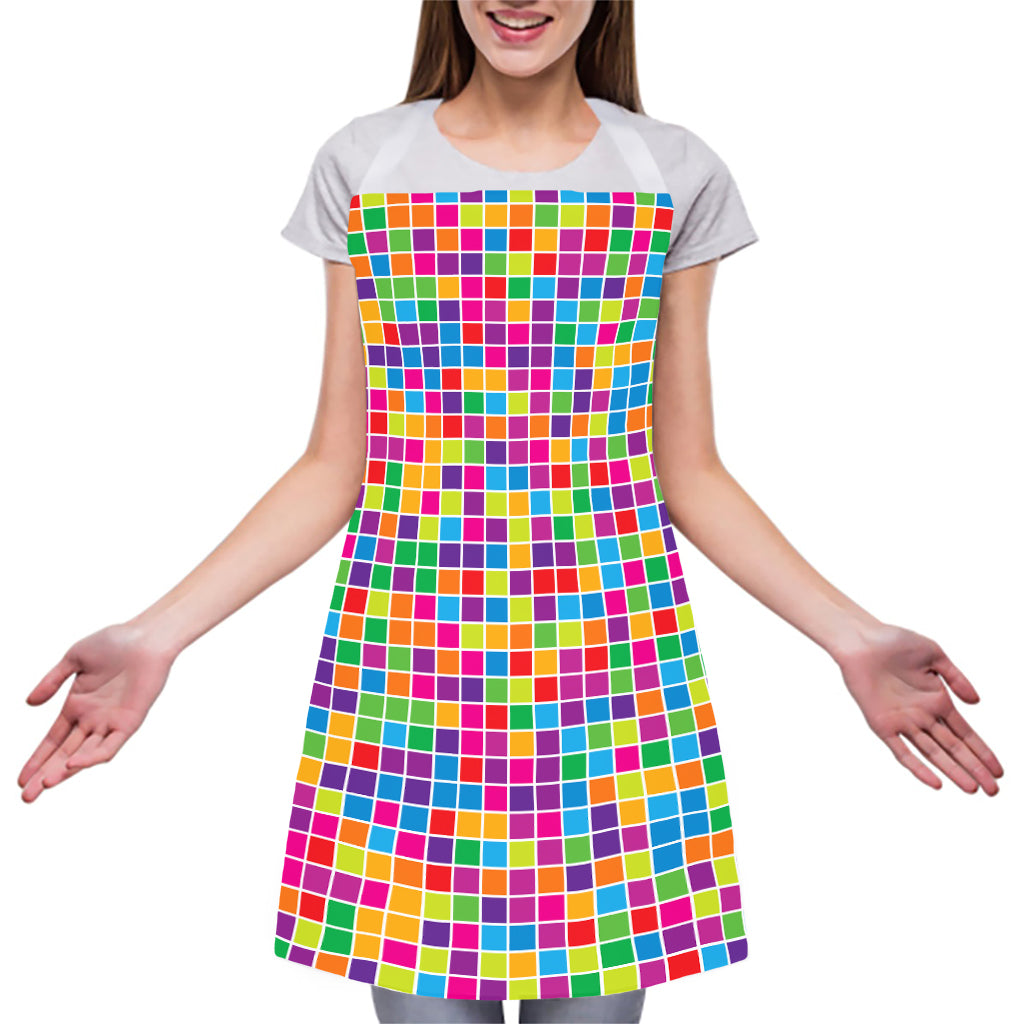 Rainbow Squares Pattern Print Adjustable Apron