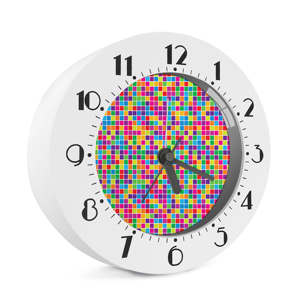 Rainbow Squares Pattern Print Alarm Clock