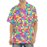 Rainbow Squares Pattern Print Aloha Shirt