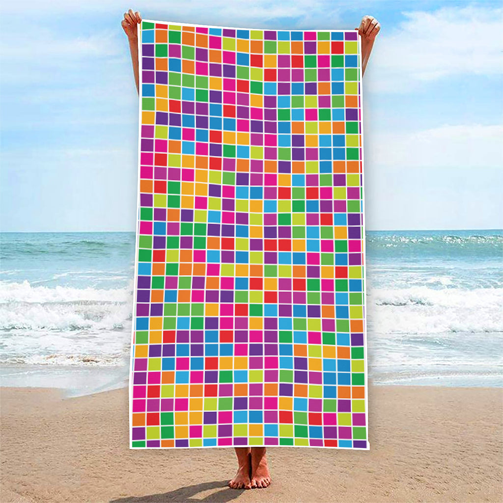 Rainbow Squares Pattern Print Beach Towel