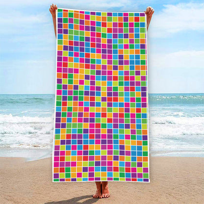 Rainbow Squares Pattern Print Beach Towel