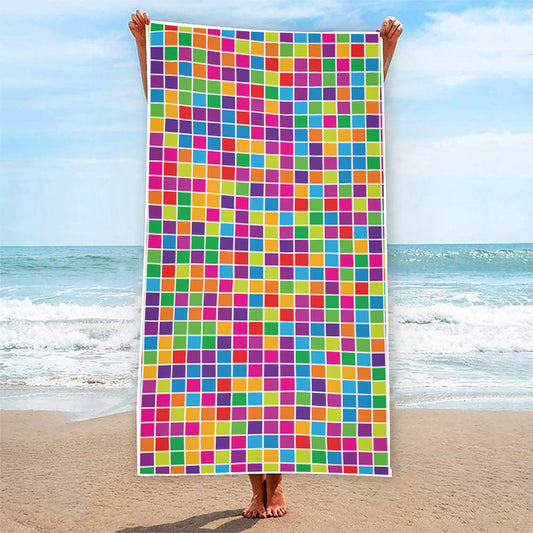 Rainbow Squares Pattern Print Beach Towel