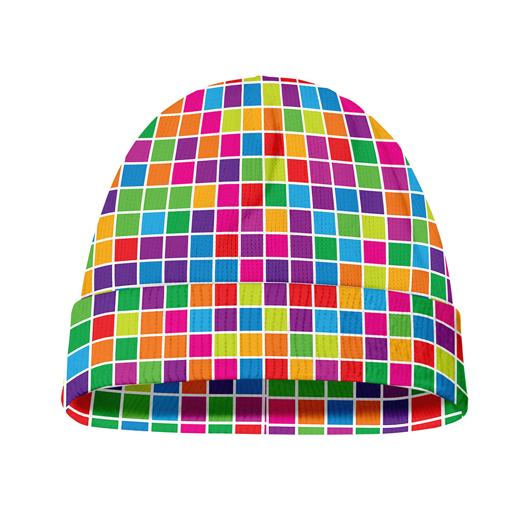 Rainbow Squares Pattern Print Beanie