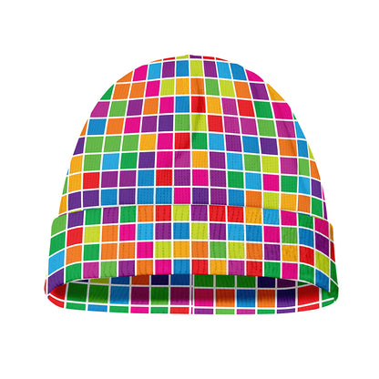Rainbow Squares Pattern Print Beanie