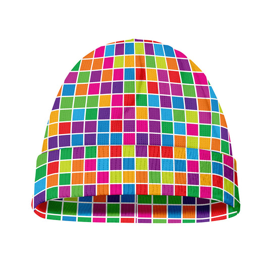 Rainbow Squares Pattern Print Beanie