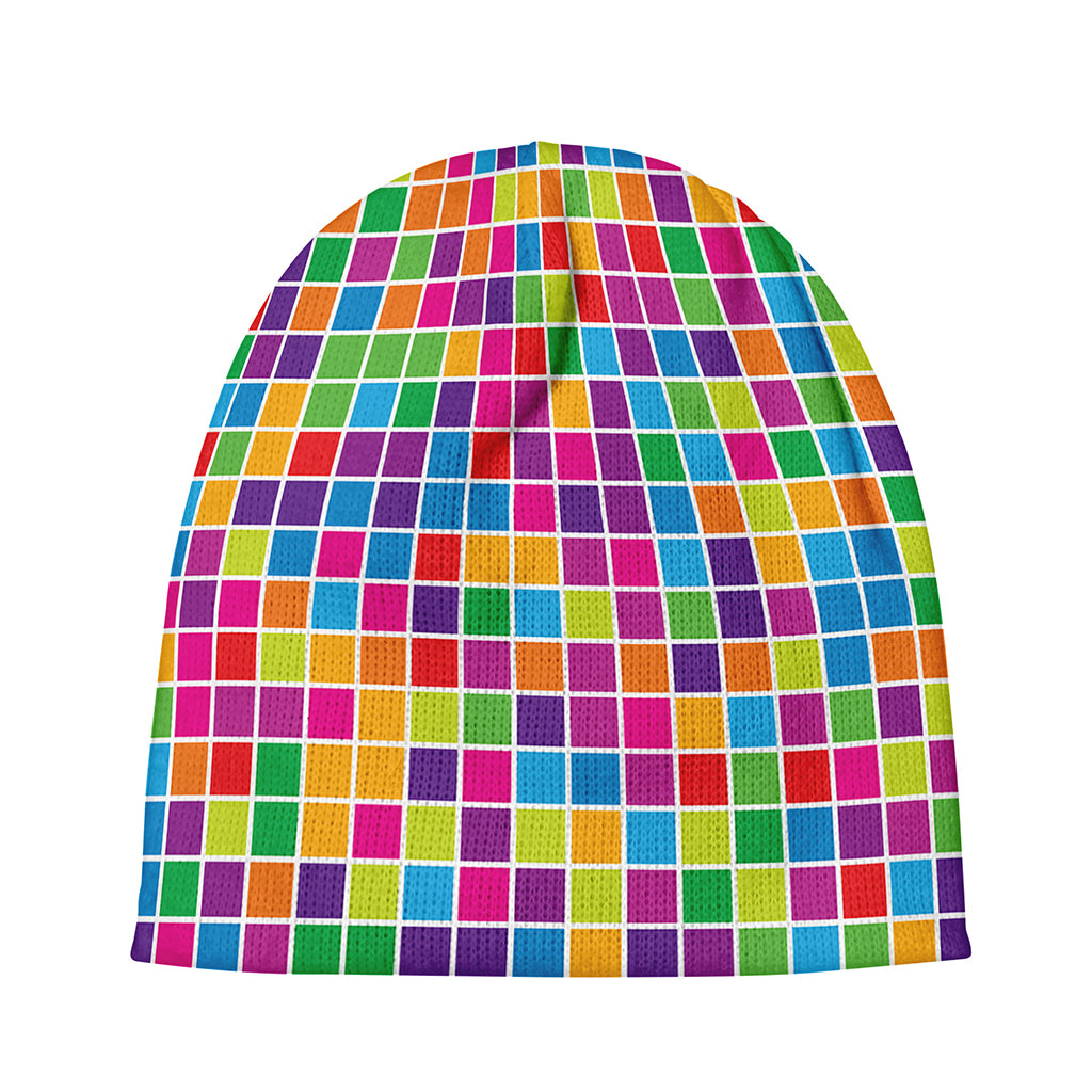 Rainbow Squares Pattern Print Beanie