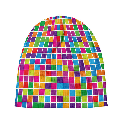 Rainbow Squares Pattern Print Beanie