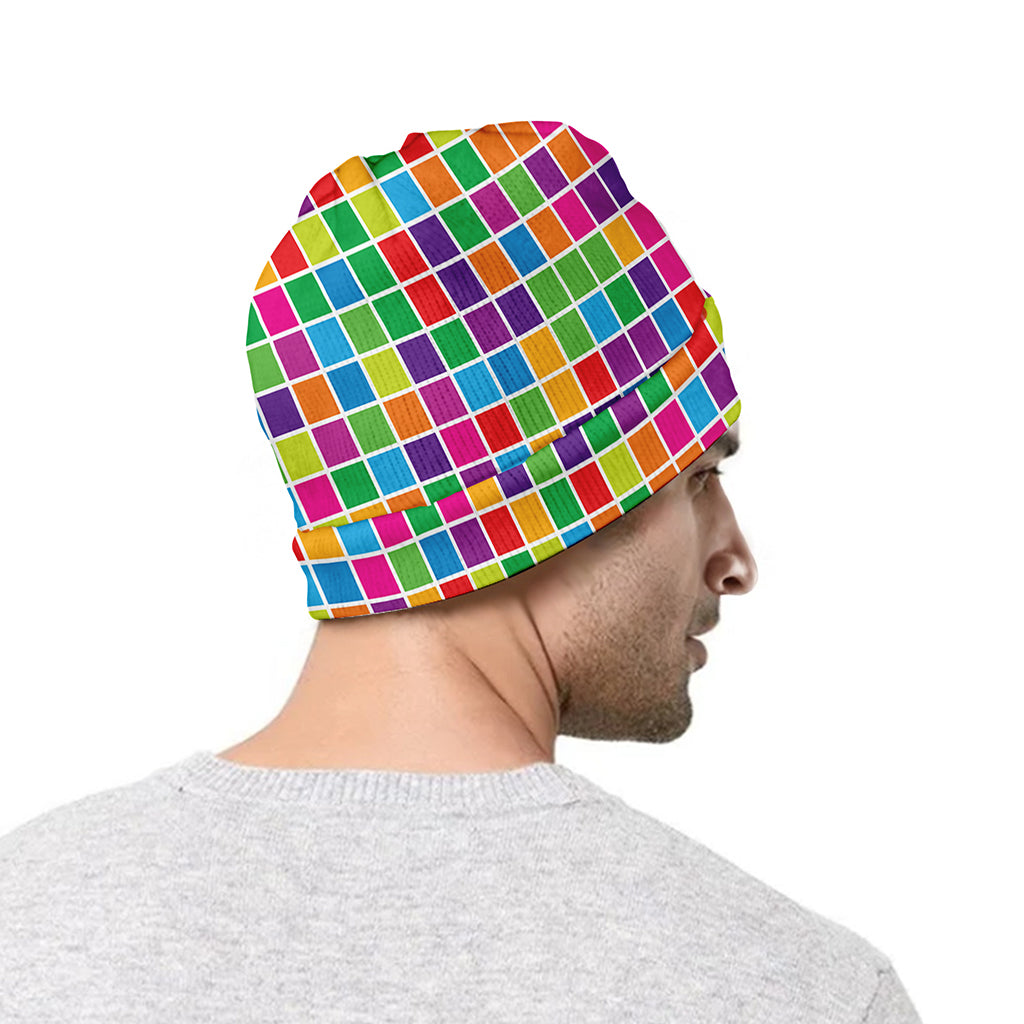 Rainbow Squares Pattern Print Beanie
