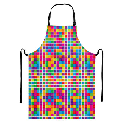 Rainbow Squares Pattern Print Bib Apron With Pocket