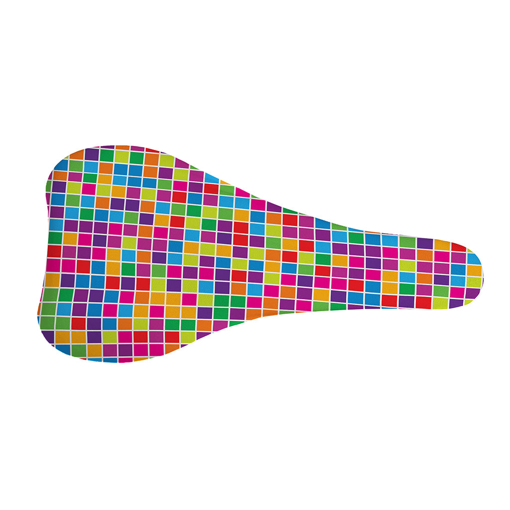 Rainbow Squares Pattern Print Bicycle Seat Cover