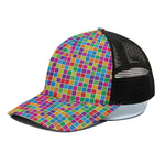 Rainbow Squares Pattern Print Black Mesh Trucker Cap