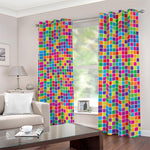 Rainbow Squares Pattern Print Blackout Grommet Curtains