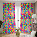 Rainbow Squares Pattern Print Dimout Pencil Pleat Curtains