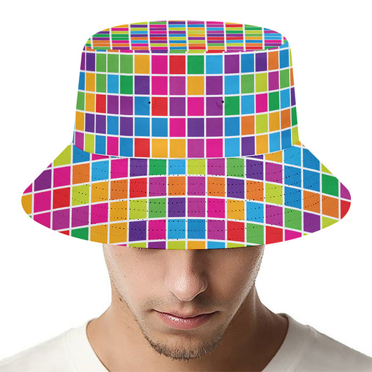 Rainbow Squares Pattern Print Bucket Hat
