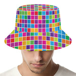 Rainbow Squares Pattern Print Bucket Hat