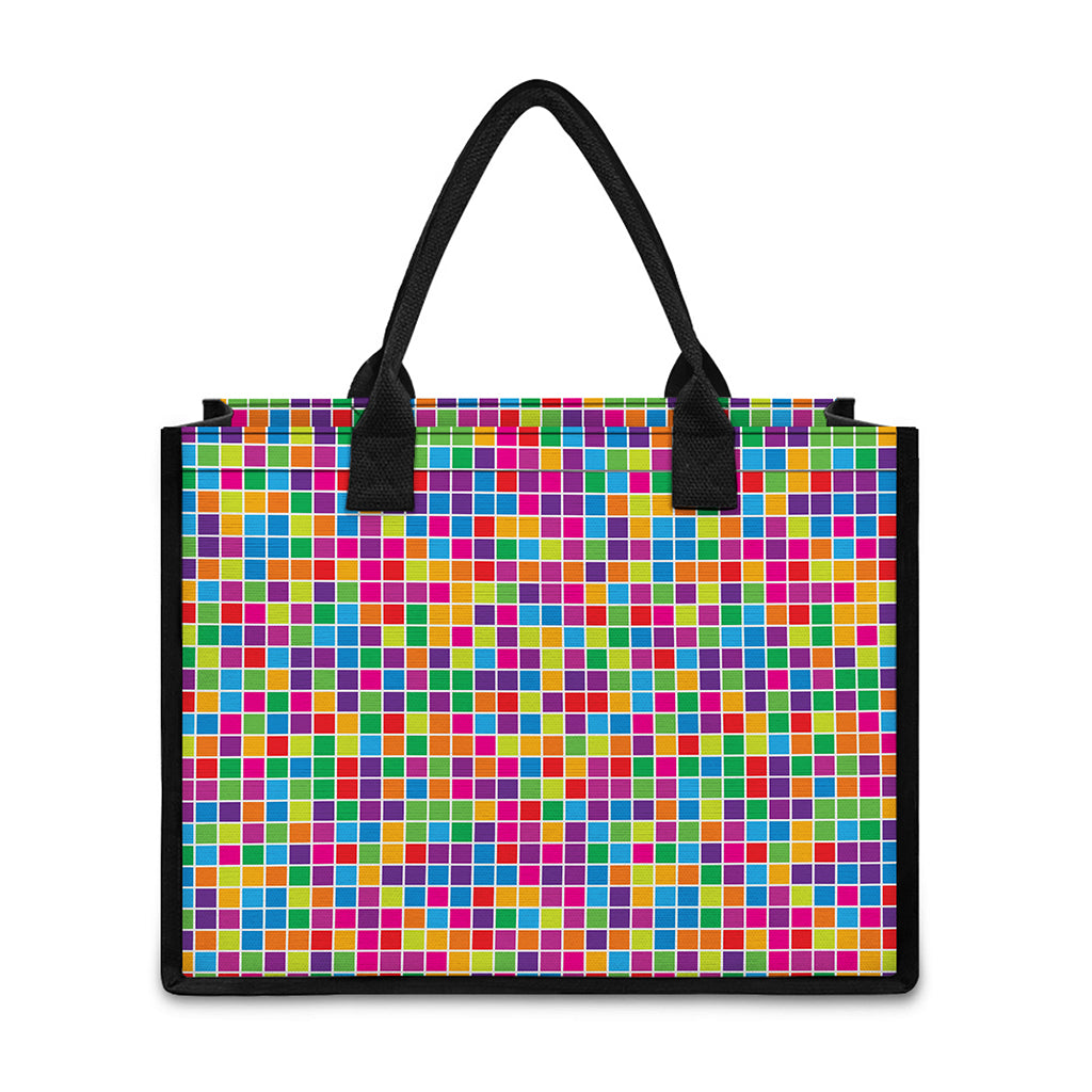 Rainbow Squares Pattern Print Canvas Tote Bag