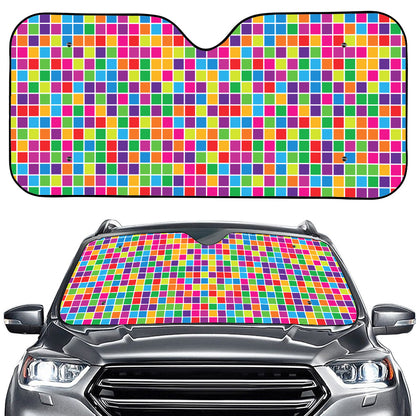 Rainbow Squares Pattern Print Car Windshield Sun Shade