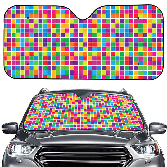 Rainbow Squares Pattern Print Car Windshield Sun Shade