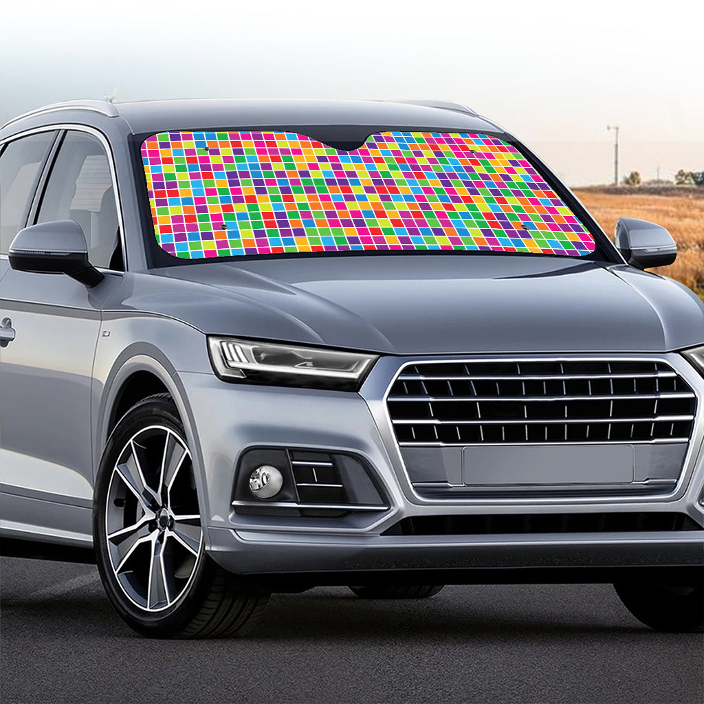 Rainbow Squares Pattern Print Car Windshield Sun Shade