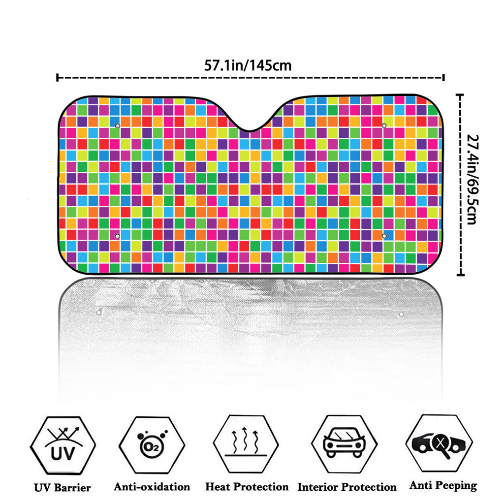 Rainbow Squares Pattern Print Car Windshield Sun Shade