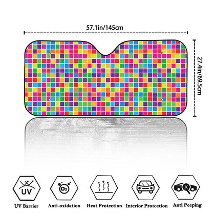 Rainbow Squares Pattern Print Car Windshield Sun Shade
