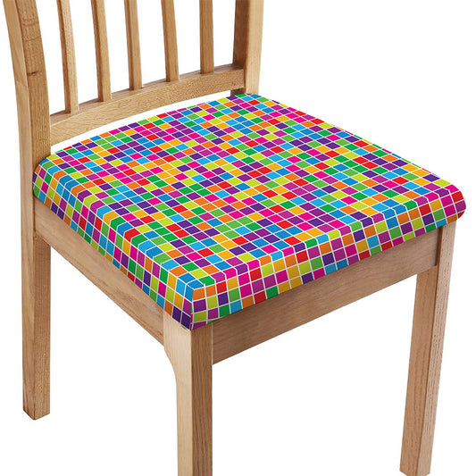 Rainbow Squares Pattern Print Chair Cushion Cover