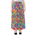 Rainbow Squares Pattern Print Chiffon Maxi Skirt