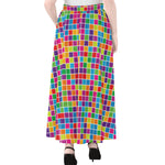 Rainbow Squares Pattern Print Chiffon Maxi Skirt