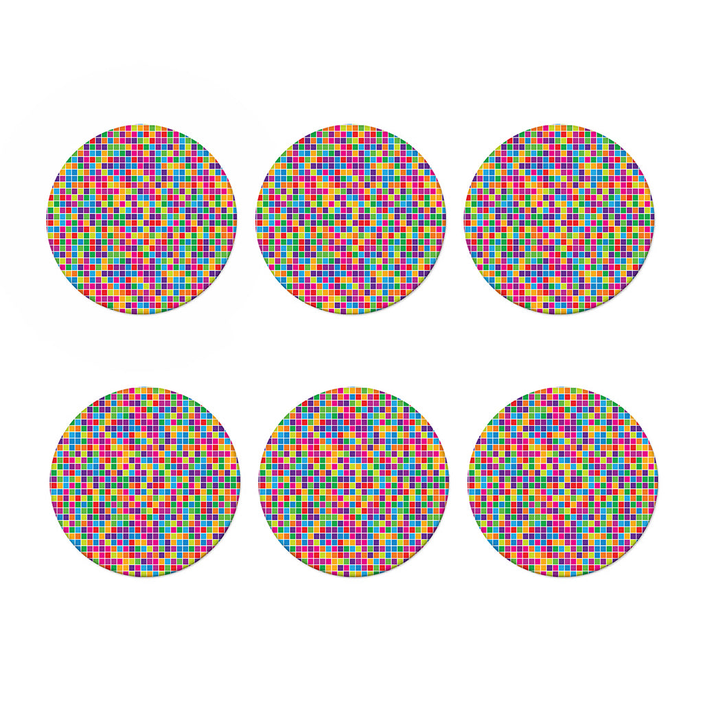 Rainbow Squares Pattern Print Coaster Set
