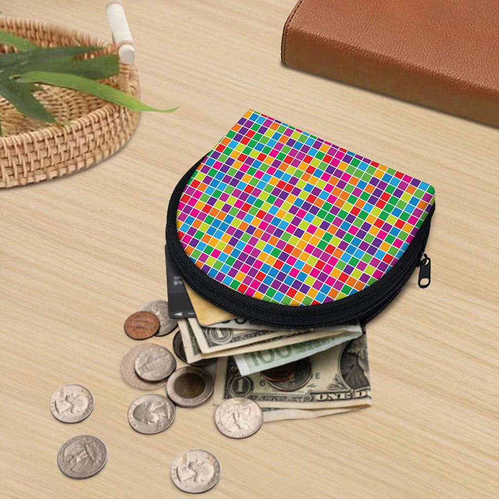 Rainbow Squares Pattern Print Coin Purse