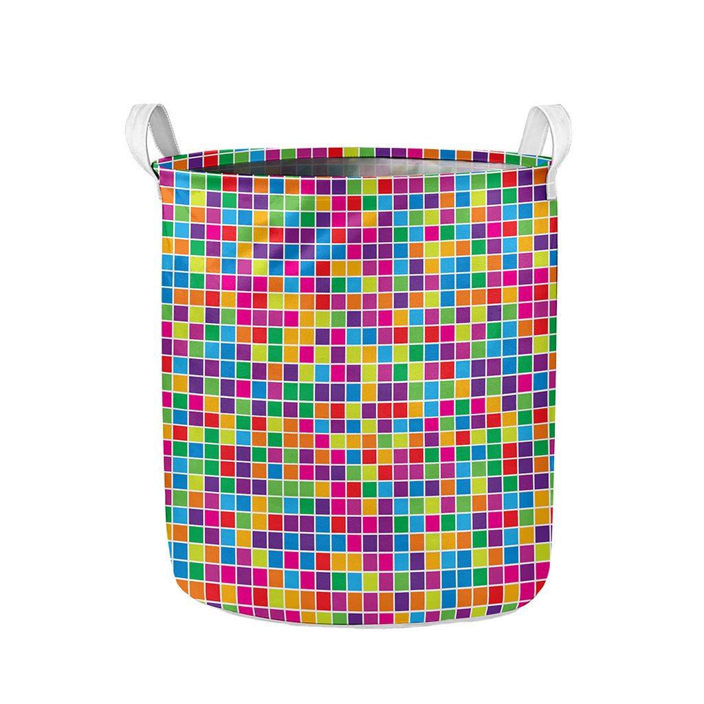 Rainbow Squares Pattern Print Collapsible Laundry Basket
