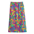 Rainbow Squares Pattern Print Cotton Front Slit Maxi Skirt