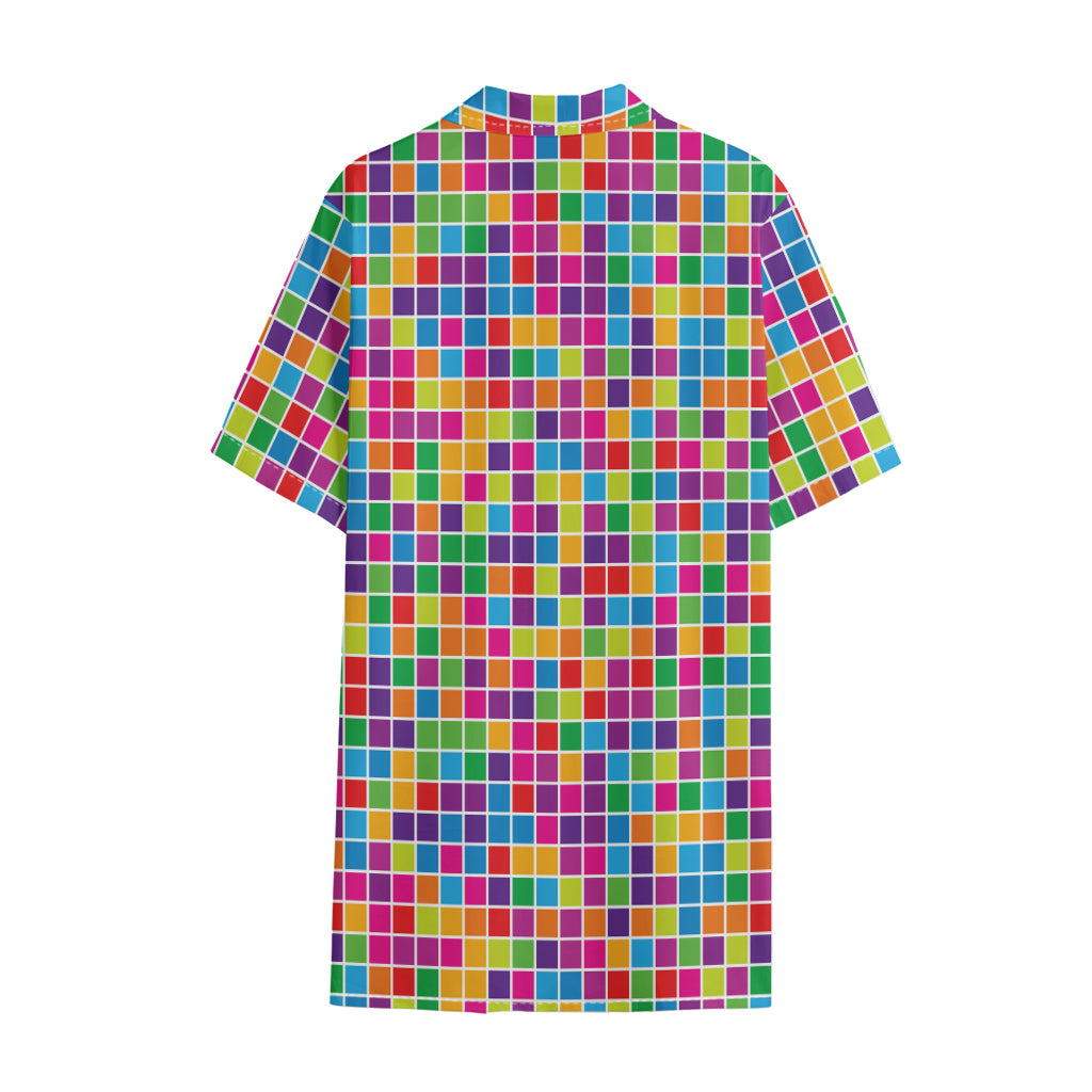 Rainbow Squares Pattern Print Cotton Hawaiian Shirt
