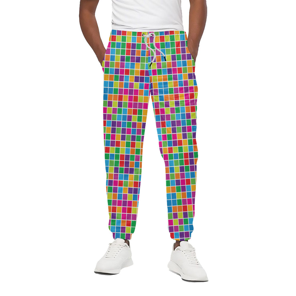 Rainbow Squares Pattern Print Cotton Pants
