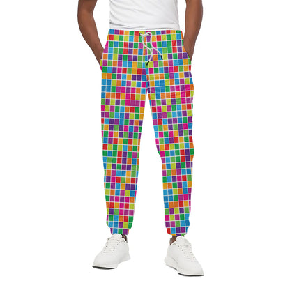 Rainbow Squares Pattern Print Cotton Pants