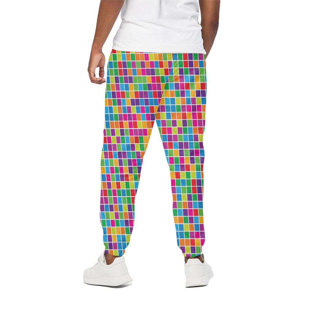 Rainbow Squares Pattern Print Cotton Pants