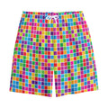 Rainbow Squares Pattern Print Cotton Shorts