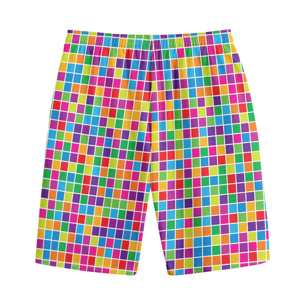 Rainbow Squares Pattern Print Cotton Shorts