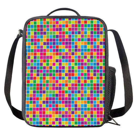 Rainbow Squares Pattern Print Crossbody Lunch Bag