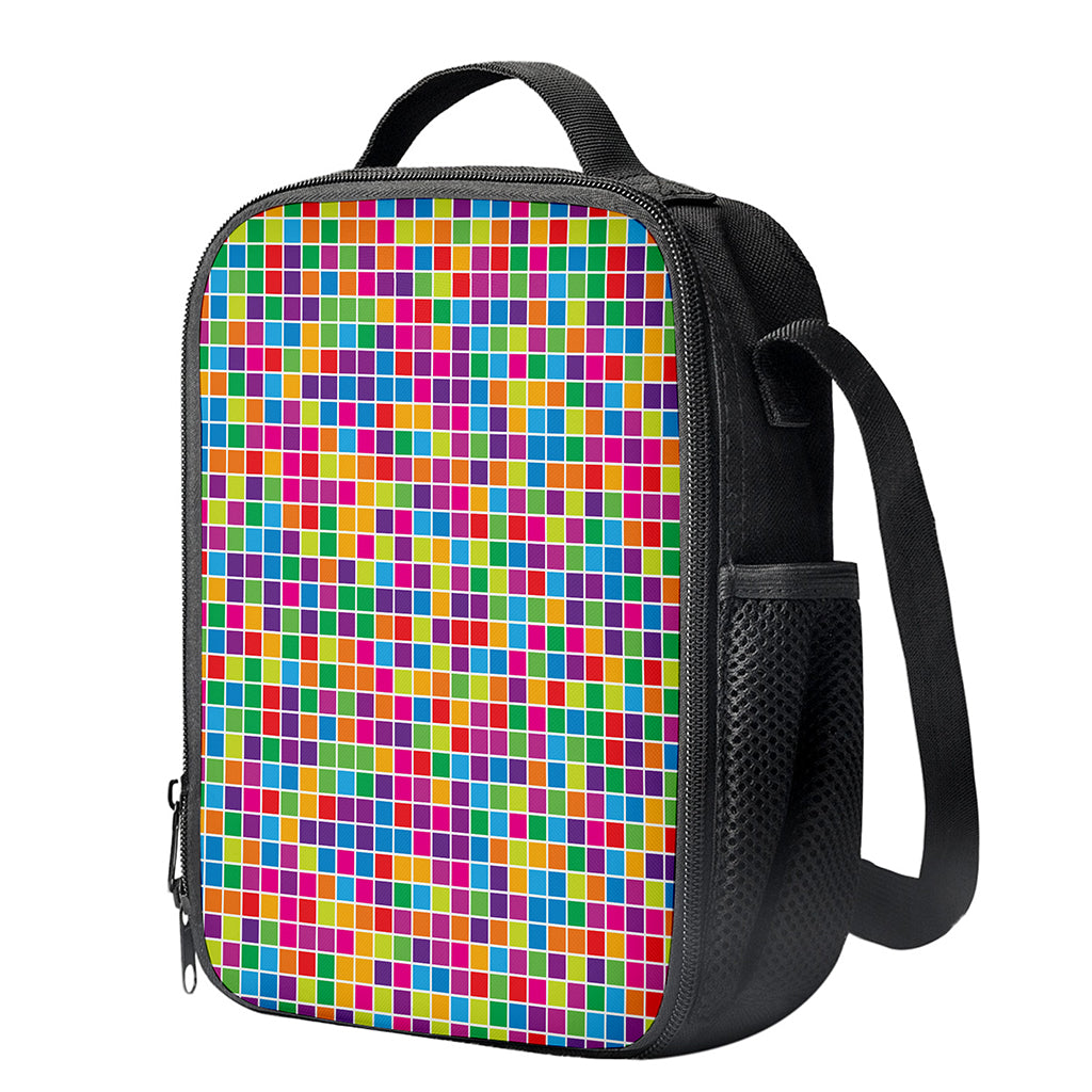 Rainbow Squares Pattern Print Crossbody Lunch Bag
