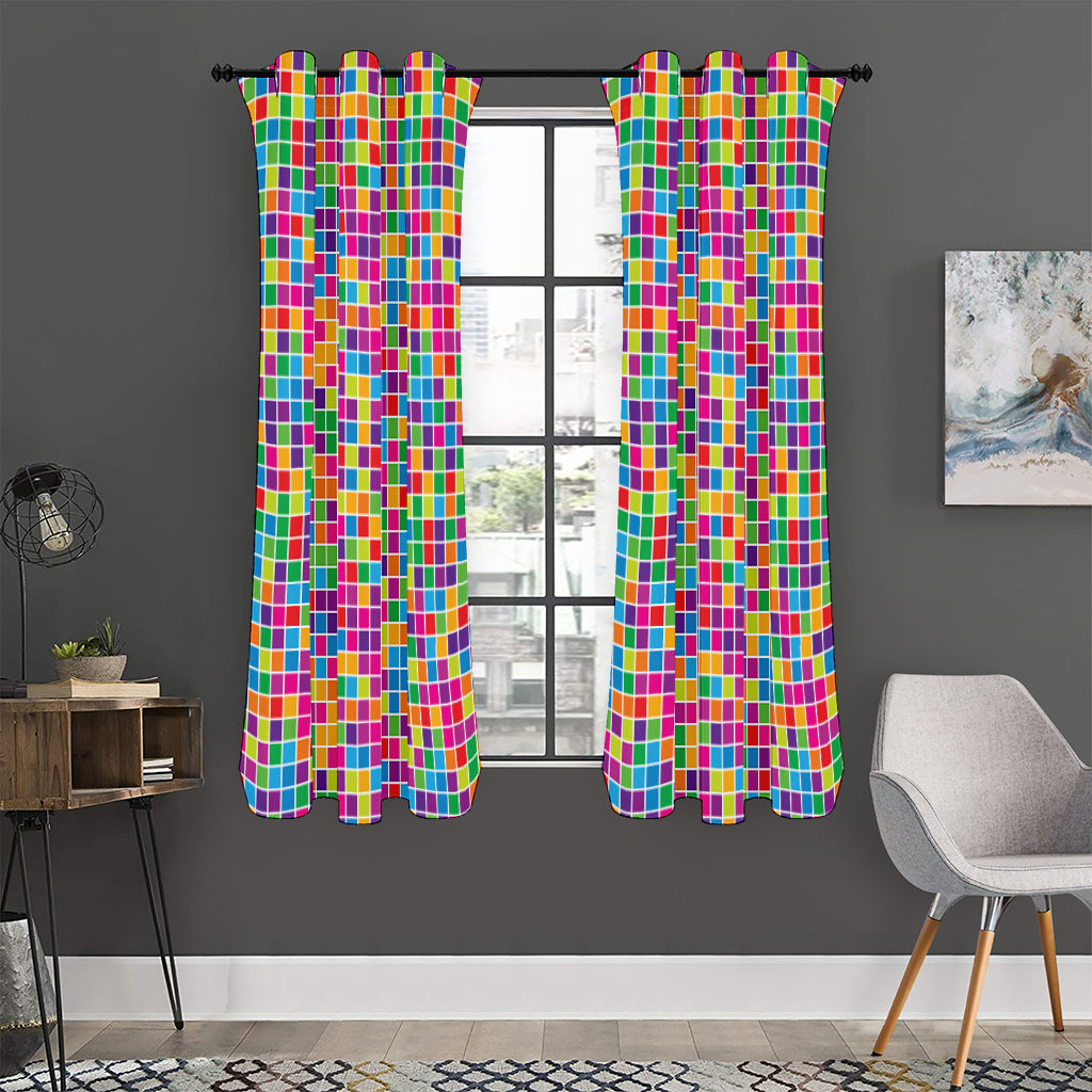 Rainbow Squares Pattern Print Curtain