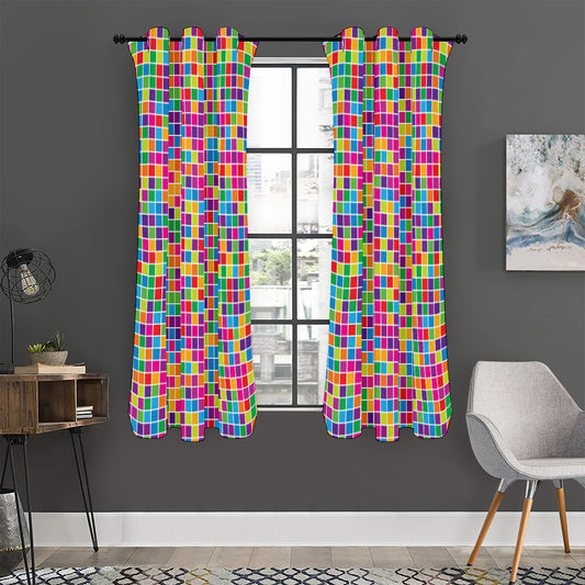 Rainbow Squares Pattern Print Curtain